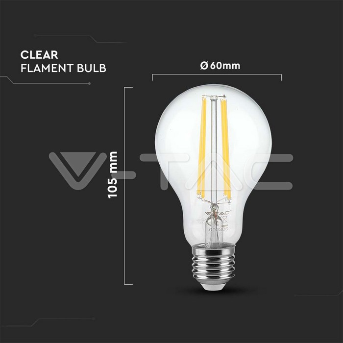 VT-2133 12W A70 LED FILAMENT BULB CLEAR COVER 3000K E27