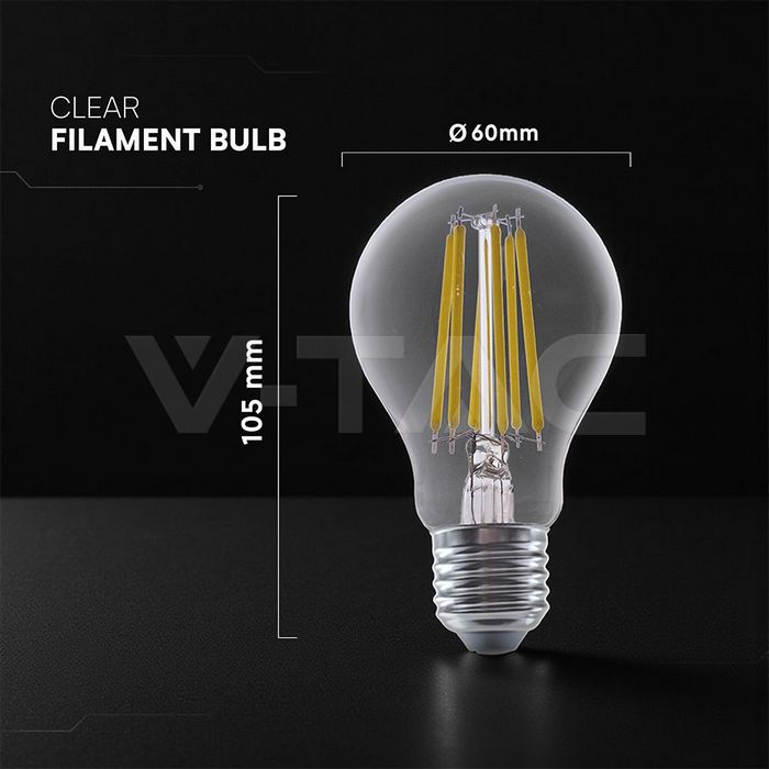 VT-2133 12W A70 LED FILAMENT BULB CLEAR COVER 4000K E27