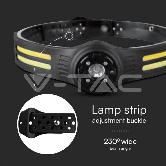 VT-9901 3W SMD + 5W COB SILICON HEAD LIGHT WITH BELT RECHARGEABLE IP43