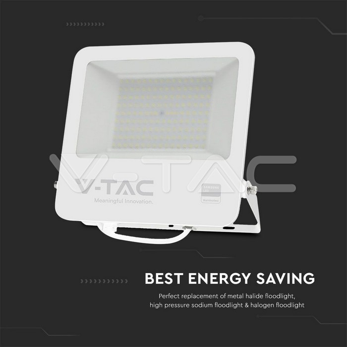 VT-44104 100W FLOODLIGHT SAMSUNG CHIP 1M WIRE 6500K WHITE BODY GREY FROSTED GLASS