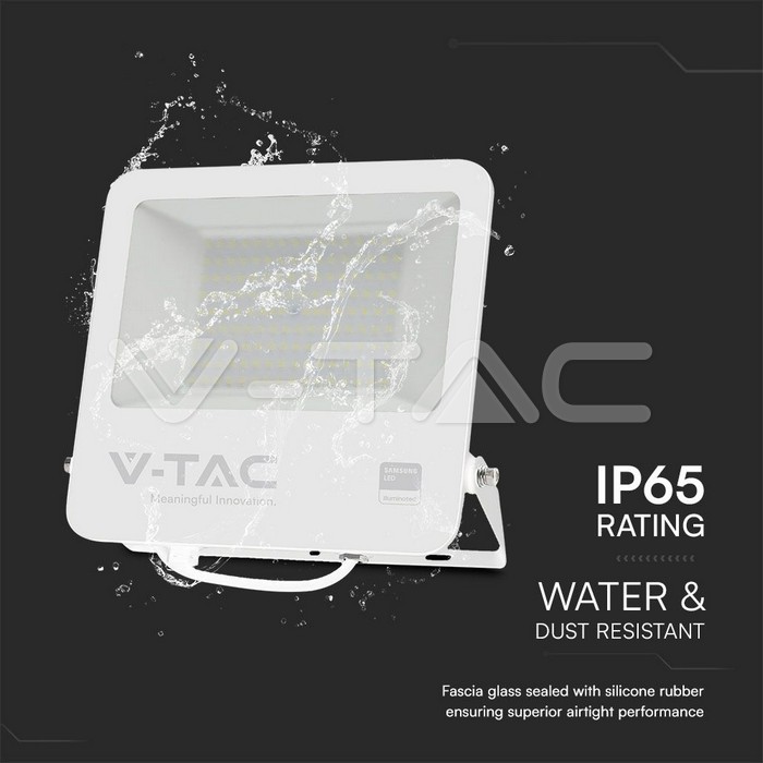 VT-44104 100W FLOODLIGHT SAMSUNG CHIP 1M WIRE 6500K WHITE BODY GREY FROSTED GLASS