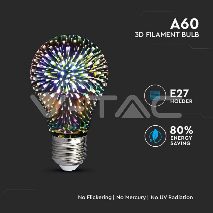 VT-2203 3W A60 LED 3D FILAMENT BULB COLORCODE:3000K E27