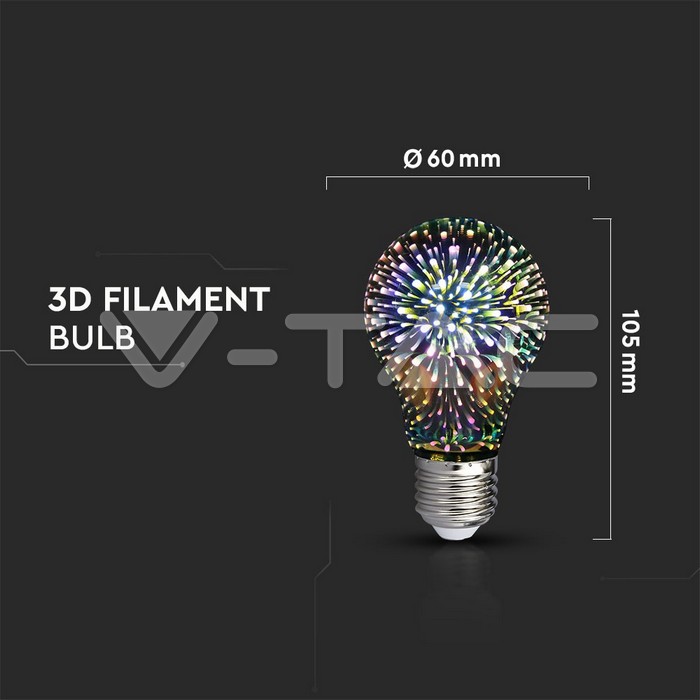 VT-2203 3W A60 LED 3D FILAMENT BULB COLORCODE:3000K E27