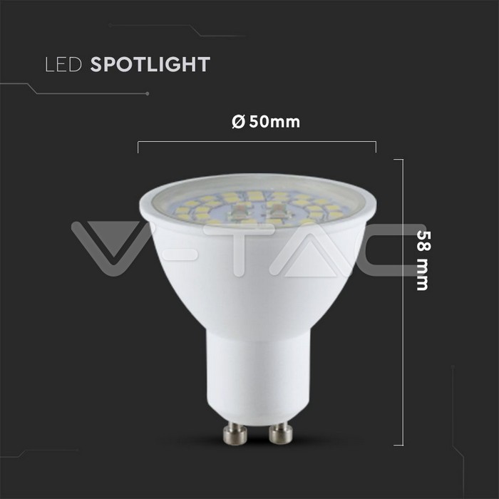 VT-2335 GU10 5W 150LM/W PLASTIC SMD TRANSPARENT COVER 4000K