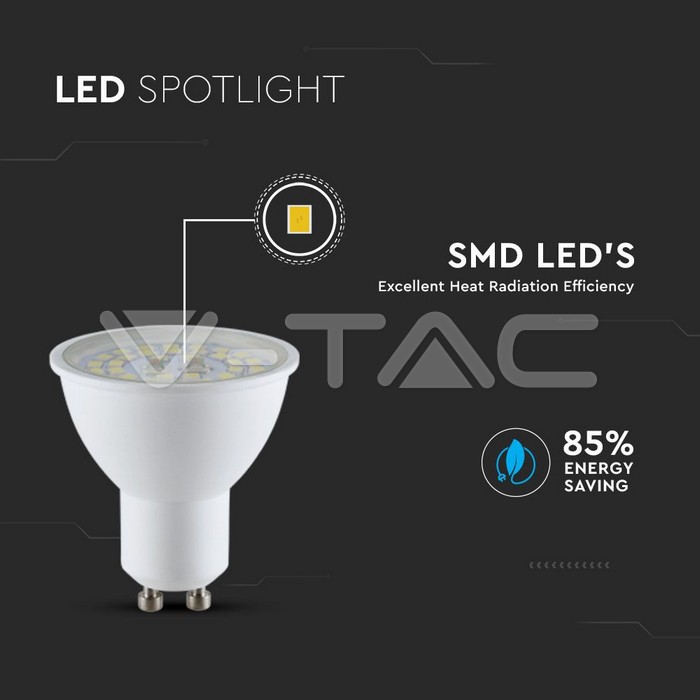 VT-2335 GU10 5W 150LM/W PLASTIC SMD TRANSPARENT COVER 6400K