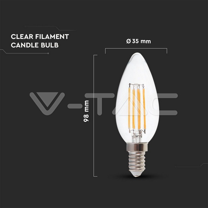 VT-2327 E14 130LM/WATT 6 W FILAMENT CLEAR COVER CANDLE BULB 4000K