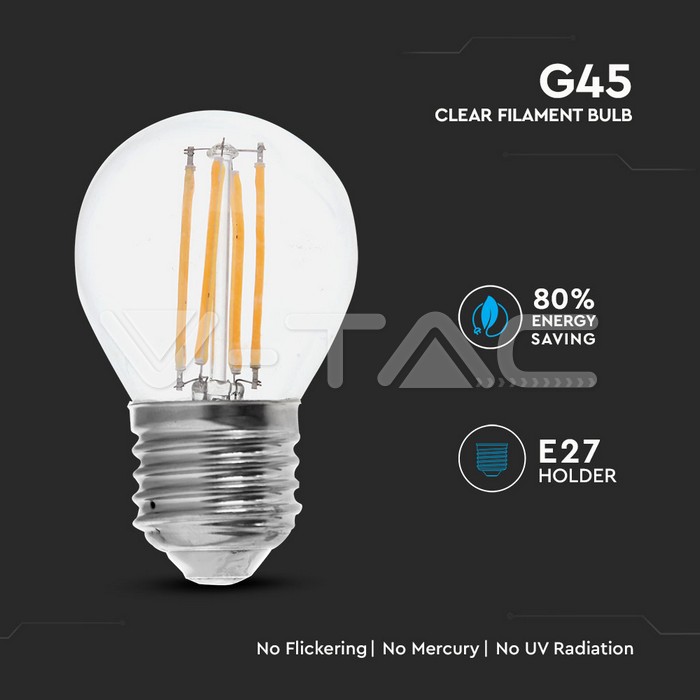 VT-2386 G45 E27 6W 130LUM/W FILAMENT CLEAR COVER 3000K