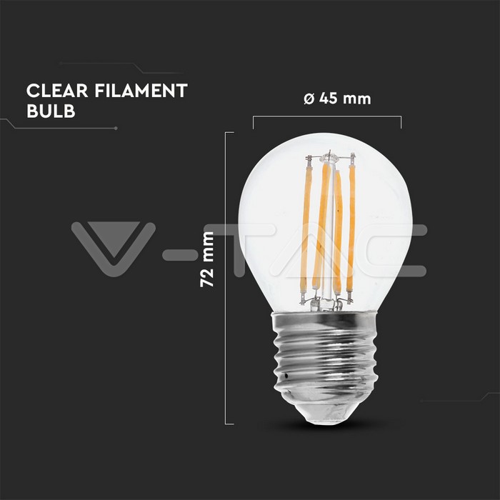 VT-2386 G45 E27 6W 130LUM/W FILAMENT CLEAR COVER 3000K