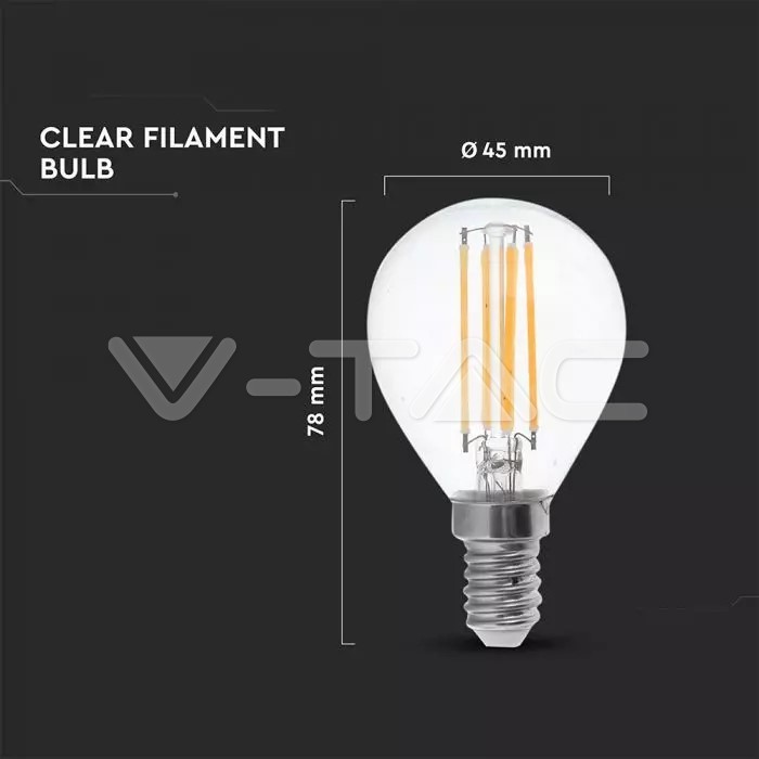 VT-2386 P45 E14 6W 130LUM/W FILAMENT CLEAR COVER 3000K