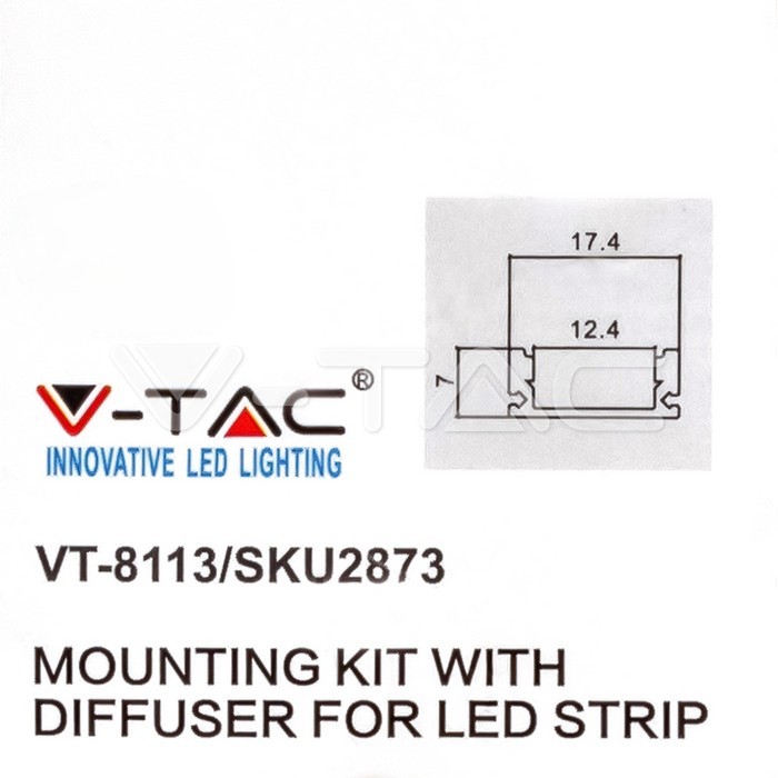VT-8113 VT-8113 MOUNTING KIT WITH DIFFUSER FOR LED STRIP 2000x17.4x7mm BLACK