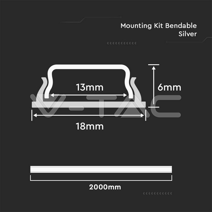 VT-8138 MOUNTING KIT WITH DIFFUSER BENDABLE FOR LED STRIP 2000x18x6MM white housing