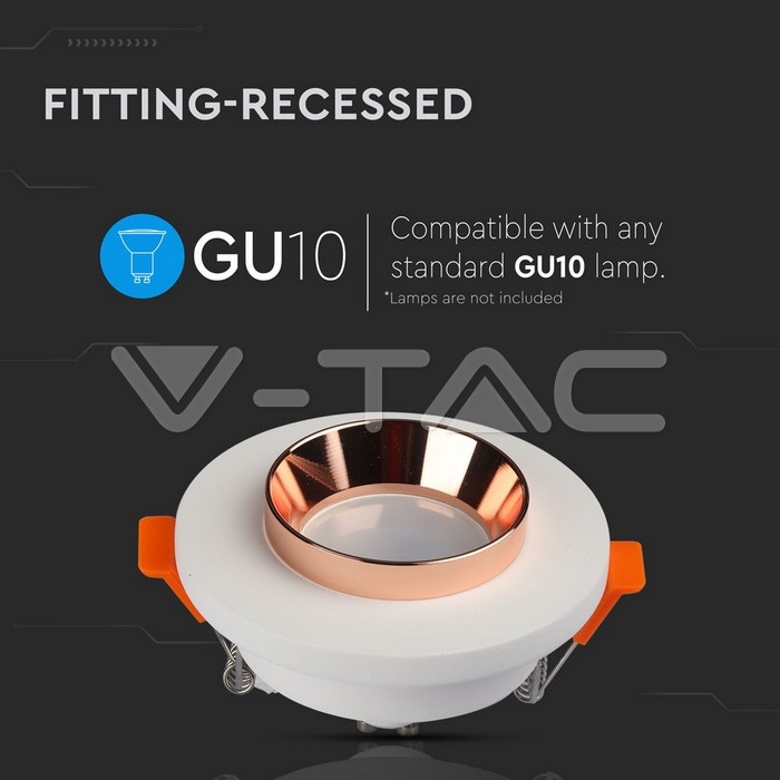 VT-862 GU10 Fitting Gypsum Metal White Plaster Recessed Light With Rose Gold Round
