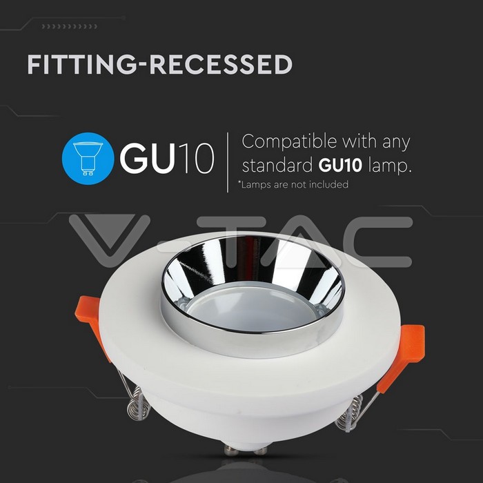 VT-862 GU10 Fitting Gypsum Metal Recessed Light With Chrome Bottom Round