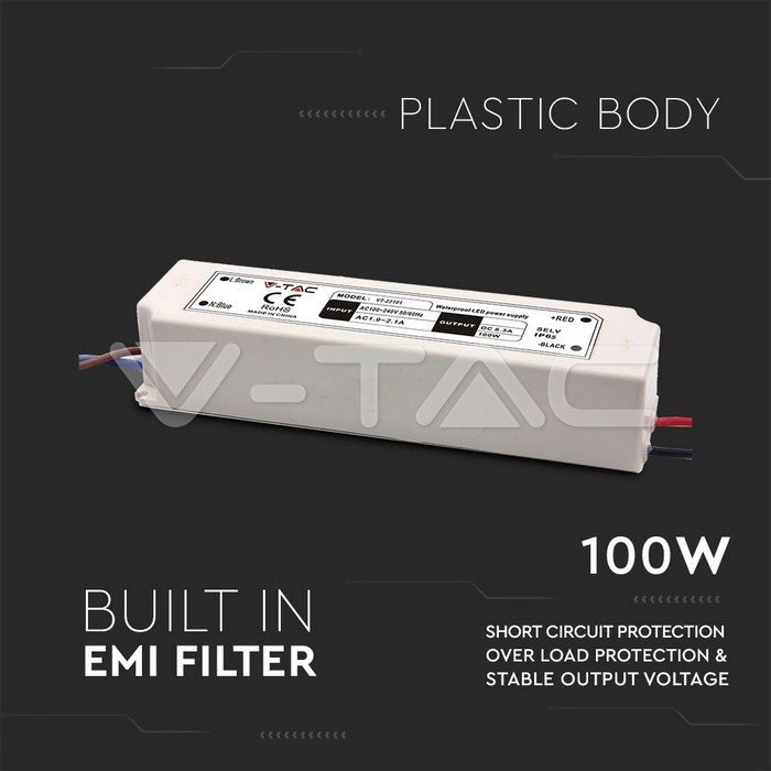 VT-22101 LED Plastic SLIM Power Supply - 100W 12V IP45