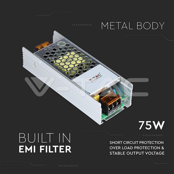 VT-20077 LED Slim Power Supply - 75W 12V 6A Metal