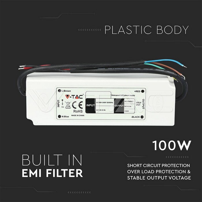 VT-22105 LED Plastic Slim Power Supply 100W IP67 12V