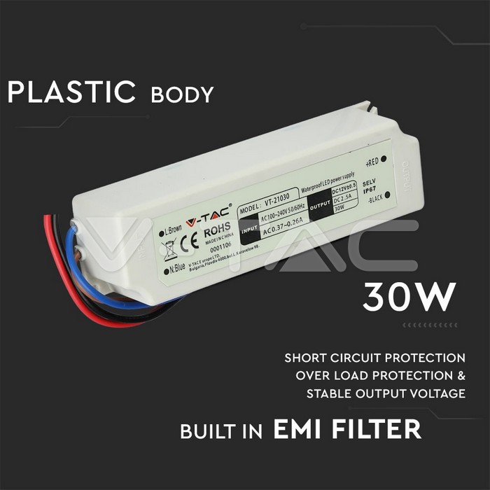 VT-21030 30W LED PLASTIC POWER SUPPLY 12V IP67