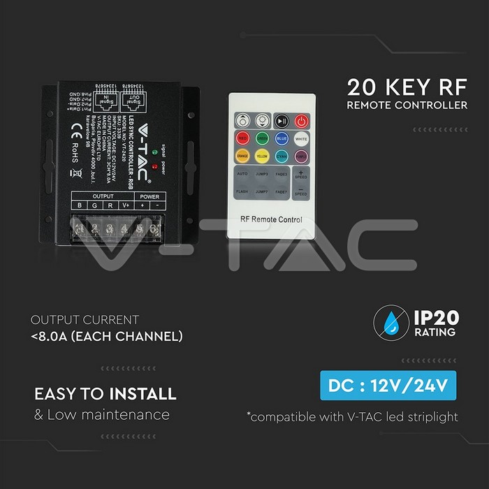VT-2420 LED RGB Controller With 20 Key RF Remote Control