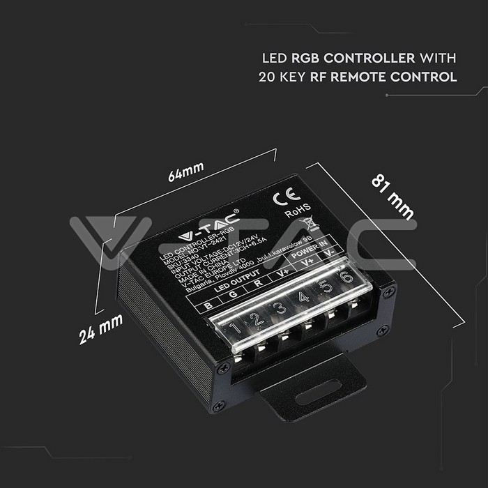 VT-2421 LED RGB Controller With 20 Key RF Remote Control Small