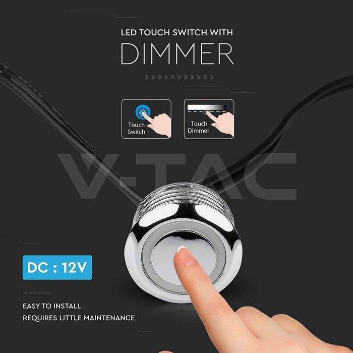 VT-2411 LED Touch Switch And Dimmer - Silver + Black Cable