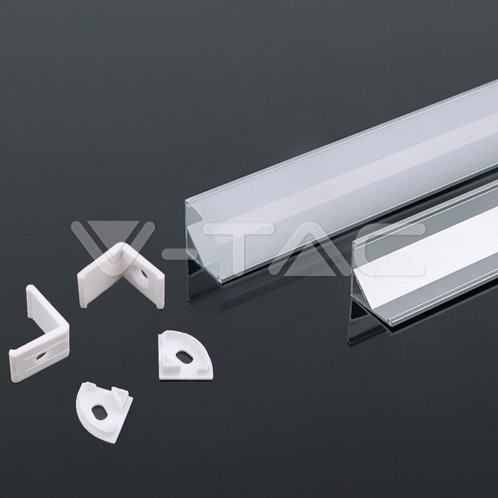VT-8109 MOUNTING KIT WITH DIFFUSER FOR LED STRIP CORNER 2000X15.8X15.8MM SILVER