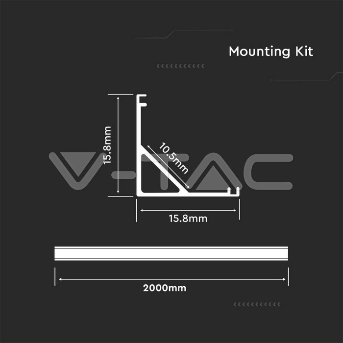 VT-8109-W LED STRIP MOUNTING KIT WITH DIFFUSER 2000*15.8*MM WHITE HOUSING
