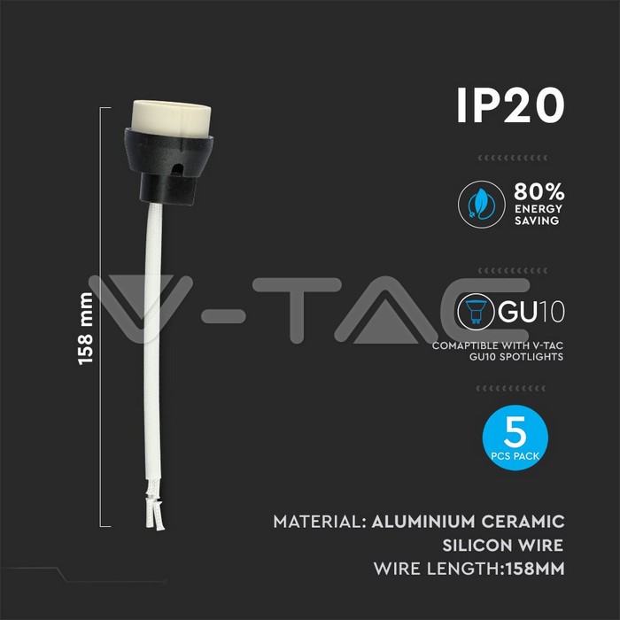 GU10 Lamp Holder With PVC Cable 5pcs pack
