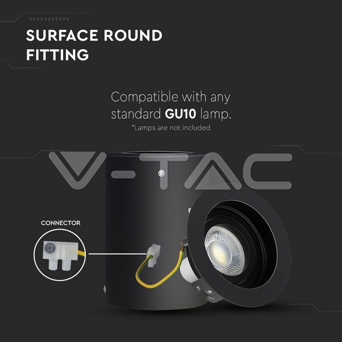 VT-796 GU10 Fitting Surface Round Black