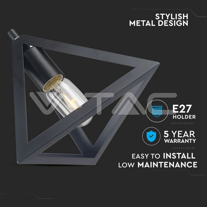 VT-7141 MATT BLACK PENDANT LIGHT WITH BLACK CANOPY-E27