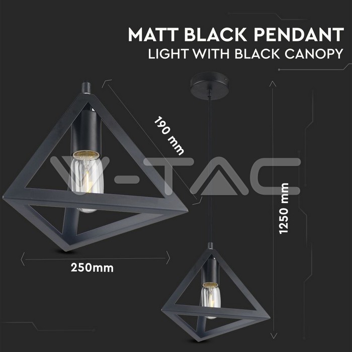 VT-7141 MATT BLACK PENDANT LIGHT WITH BLACK CANOPY-E27