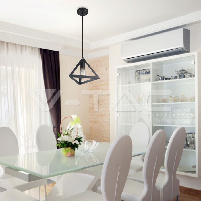 VT-7141 MATT BLACK PENDANT LIGHT WITH BLACK CANOPY-E27