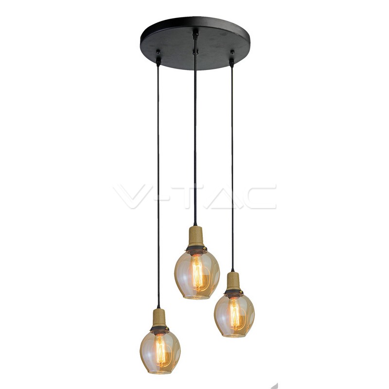 VT-7307 E27 TRIO GLASS PENDANT LAMPHOLDER WITH GLASS LAMPSHADE-AMBER GLASS