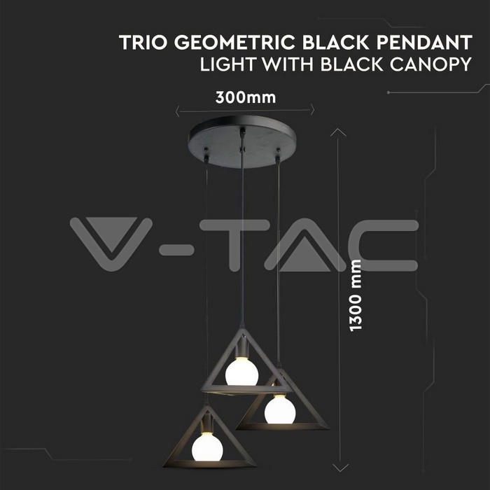 VT-7144 TRIO GEOMETRIC BLACK PENDANT LIGHT WITH BLACK CANOPY-E27