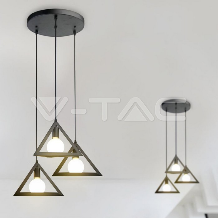 VT-7144 TRIO GEOMETRIC BLACK PENDANT LIGHT WITH BLACK CANOPY-E27