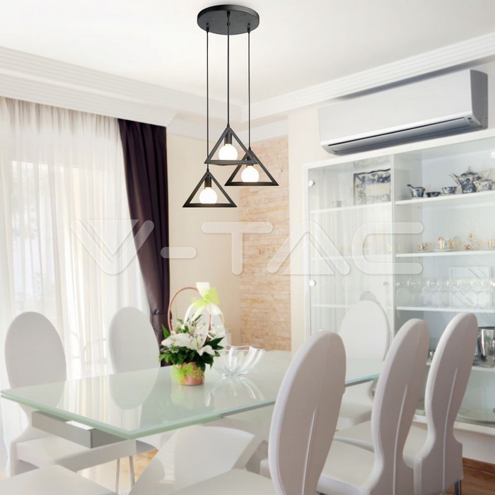 VT-7144 TRIO GEOMETRIC BLACK PENDANT LIGHT WITH BLACK CANOPY-E27