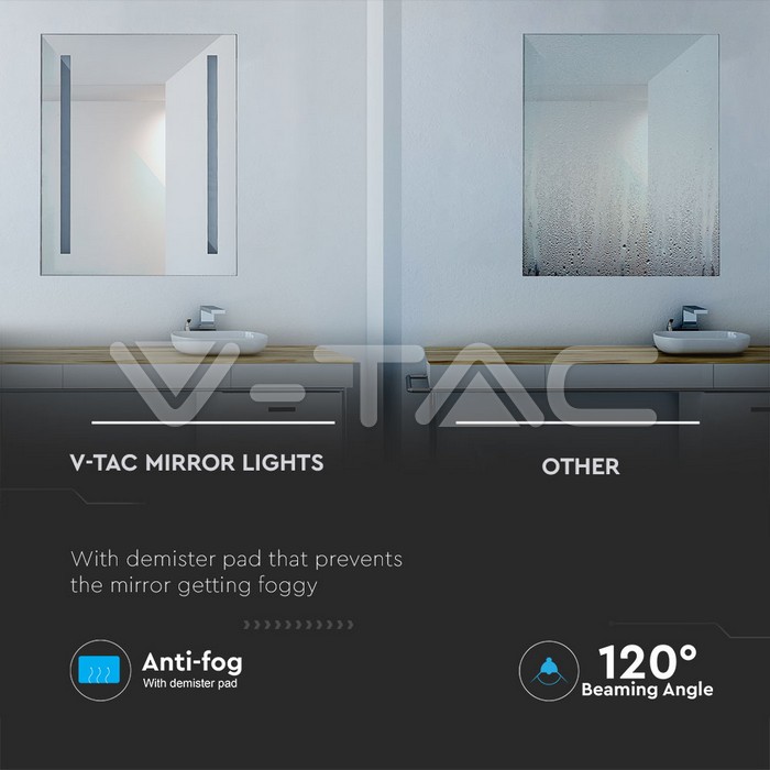 VT-8800 7W LED Mirror Light Rectangle Chrome With Pull Cord Switch 800X600X35mm IP44 Anti Fog 6400K
