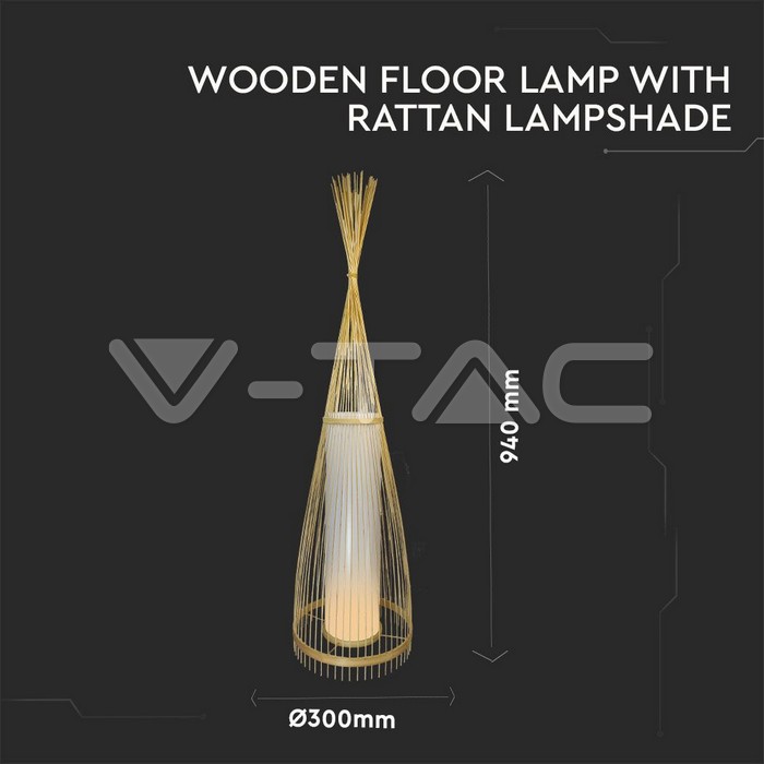 VT-4150 E27 WOODEN FLOOR LAMP WITH RATTAN LAMPSHADE 30X100CM