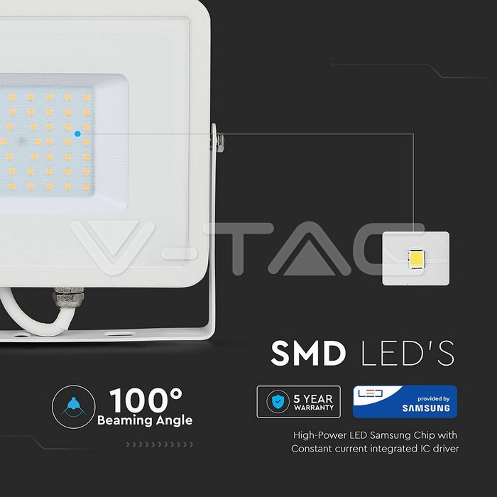 VT-50 50W LED Floodlight SMD SAMSUNG CHIP White Body 6400K