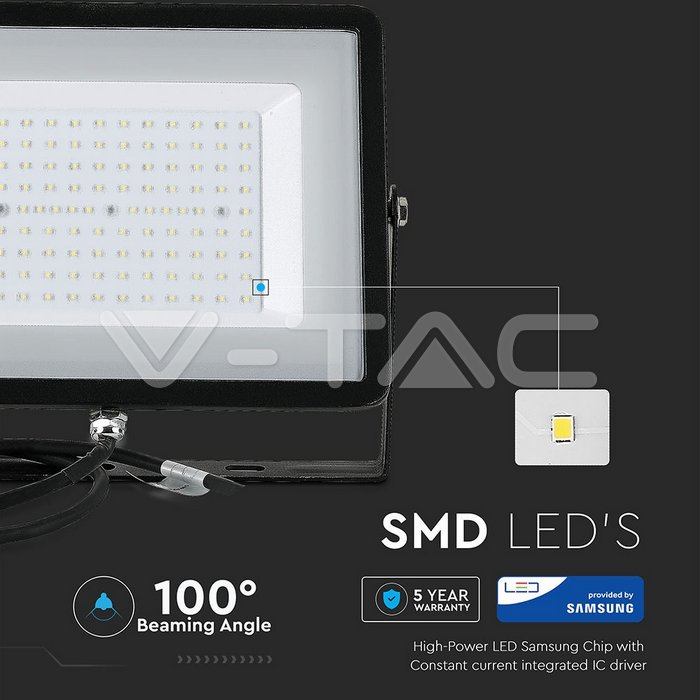VT-100 100W LED Floodlight SMD SAMSUNG CHIP Black Body 3000K