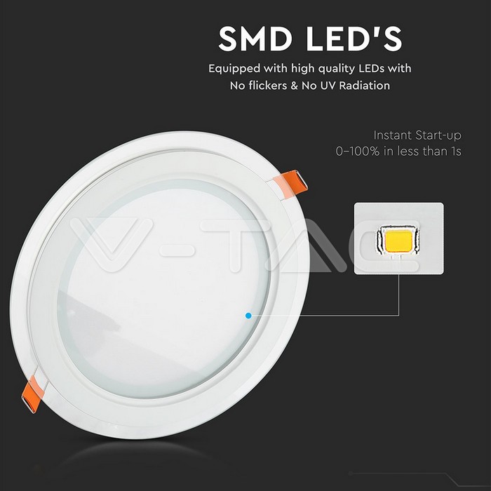 VT-1881G 18W LED Panel Downlight Glass - Round 6400K