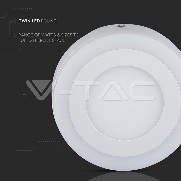 VT-2209 18W+3W LED Surface Panel Downlight - Round 4500K EMC+CR80