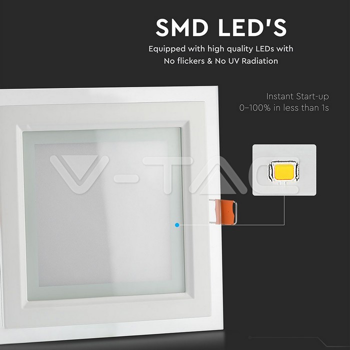 VT-1202G 18W LED Panel Downlight Glass - Square 4000K