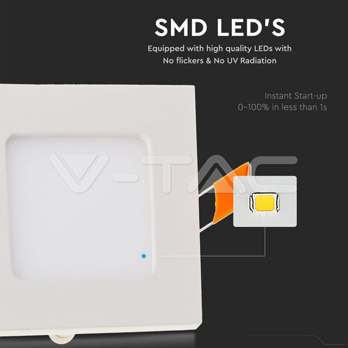 VT-307 3W LED Premium Panel Downlight - Square 6000K