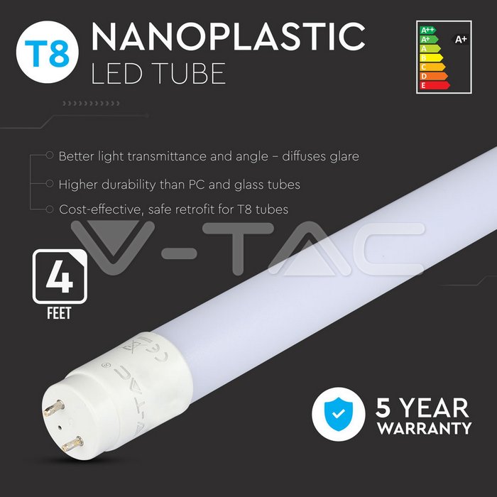 VT-121 LED Tube SAMSUNG CHIP - 120cm 18W G13 Nano Plastic 6400K