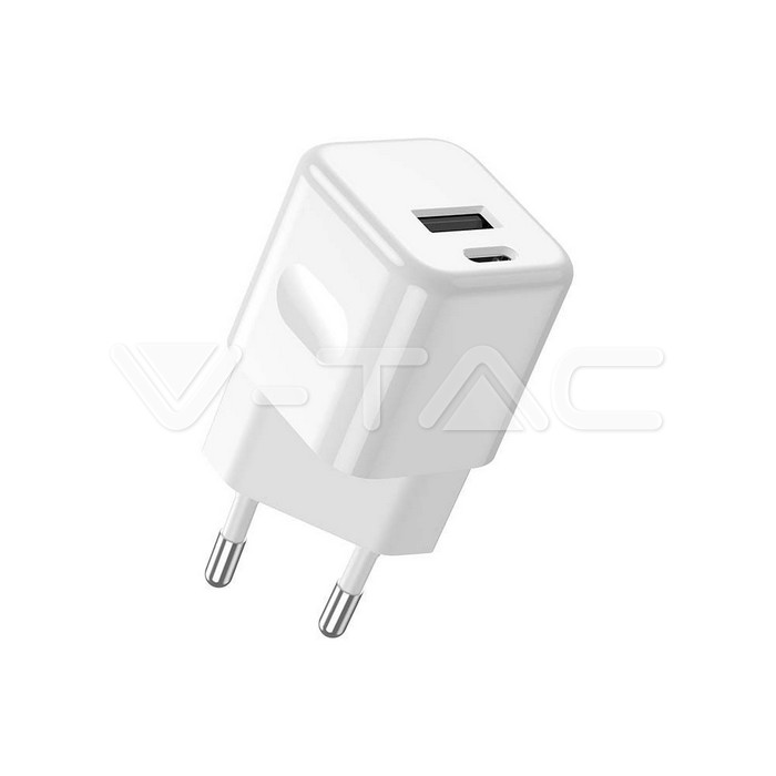VT-5330 30W CHARGING ADAPTER 1 PD+1 QC PORT WHITE