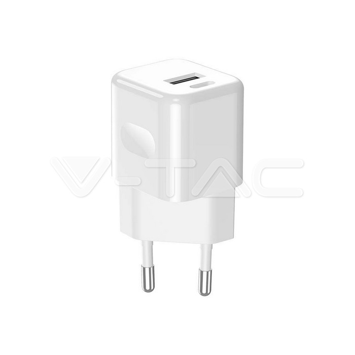 VT-5330 30W CHARGING ADAPTER 1 PD+1 QC PORT WHITE
