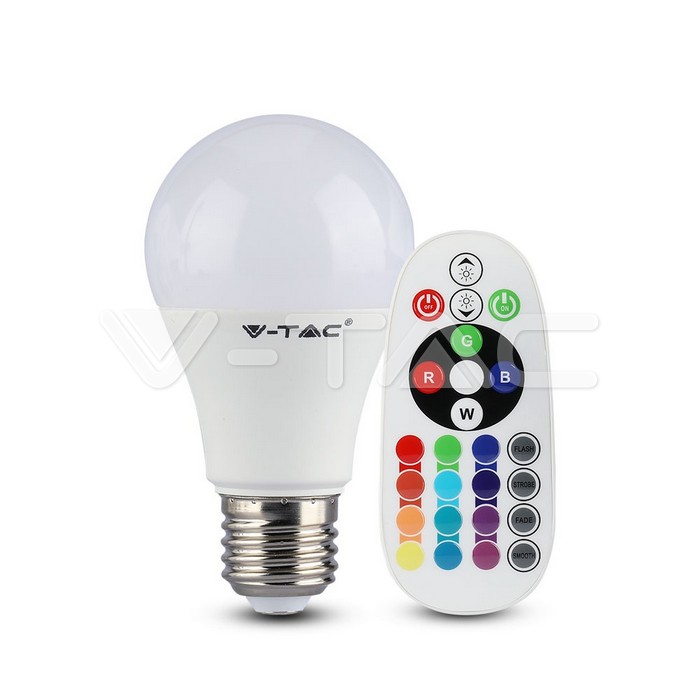 VT-2022 LED Bulb - 6W E27 A60 RGB With Remote Control 6400K