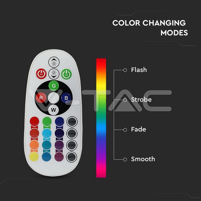 VT-2022 LED Bulb - 6W E27 A60 RGB With Remote Control 6400K