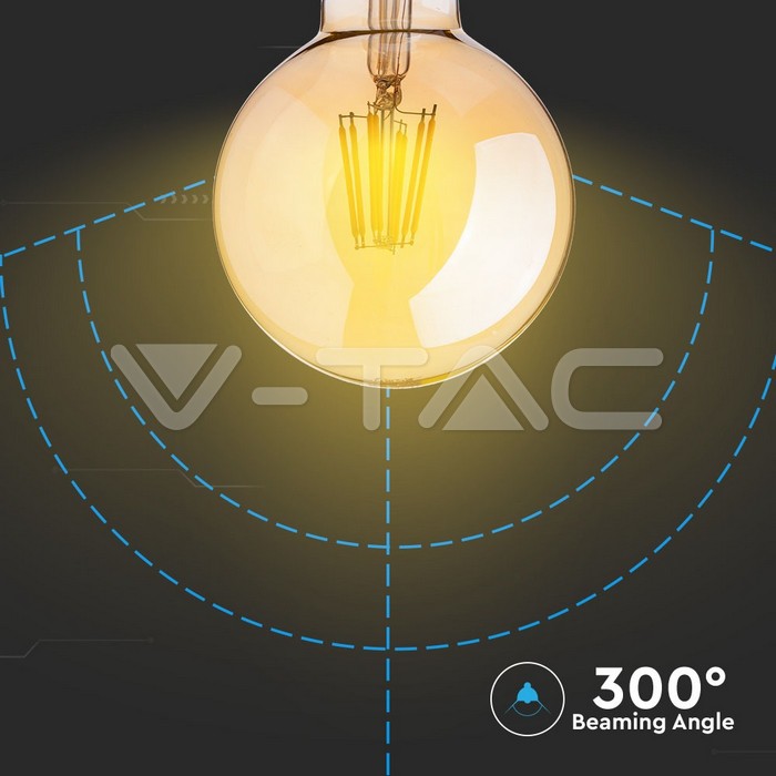 VT-2018D LED Bulb - 8W Filament E27 G125 Amber 2200K Dimmable