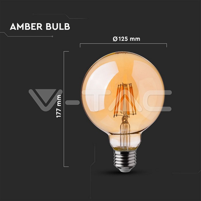 VT-2018D LED Bulb - 8W Filament E27 G125 Amber 2200K Dimmable